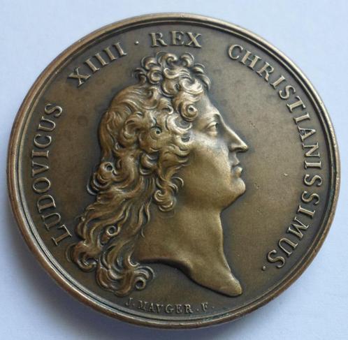 Lodewijk XIIII - Opheffing beleg van Charleroi 1672.(45), Postzegels en Munten, Penningen en Medailles, Brons, Verzenden