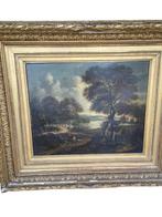 Olieverf op doek 19e eeuwse Jager landschap Europese school, Antiek en Kunst, Kunst | Schilderijen | Klassiek, Ophalen