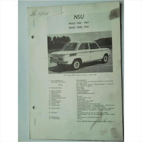 NSU Prinz 1000 1000L Vraagbaak losbladig 1964-1965 #3 Nederl, Livres, Autos | Livres, Utilisé, Enlèvement ou Envoi