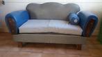 Vintage grijs blauwe zetel in skyleder, 150 tot 200 cm, Gebruikt, 75 tot 100 cm, Hout