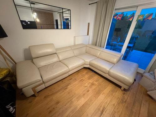 Zetel beige leder - fauteuil cuir beige, Huis en Inrichting, Zetels | Complete zithoeken, Gebruikt, Leer, Ophalen