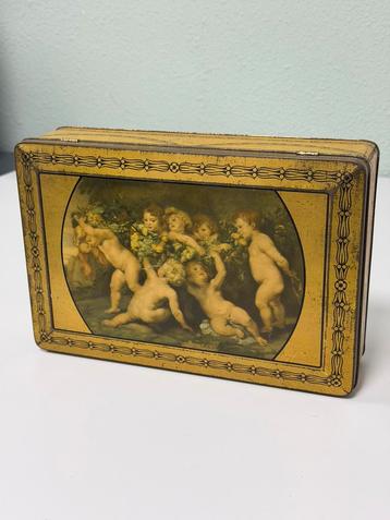 Vintage brocante koekjes blik PAREIN engeltjes goudkleur beschikbaar voor biedingen
