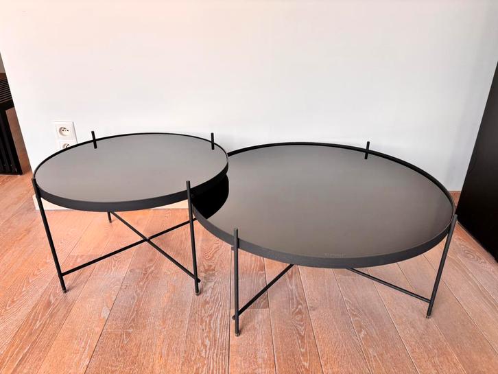 Zuiver Cupid salontafels set – zwart rookglas – goede staat, Huis en Inrichting, Tafels | Salontafels, Gebruikt, Glas, Ophalen