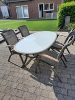 Tuintafel + 4 stoelen, Jardin & Terrasse, Tables de jardin, Ovale, Enlèvement, Utilisé, Aluminium