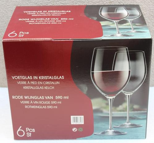 Set van 6 Rode Wijnglazen in Kristalglas-Klassiek- 590 ml, Maison & Meubles, Cuisine | Vaisselle, Neuf, Verre ou Verres, Autres styles