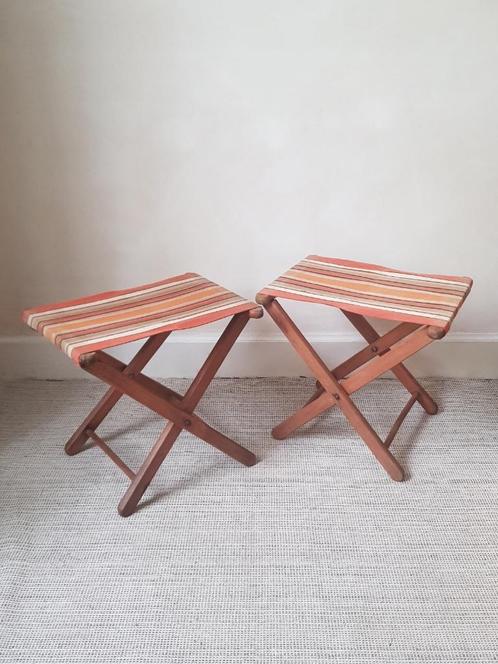 Paar vintage plooibare houten krukken - TORCK - 1960, Verzamelen, Retro, Huis en Inrichting, Ophalen of Verzenden