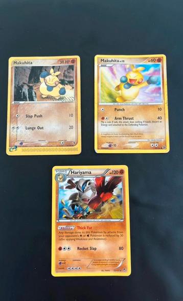 3 pokemonkaarten, Namen: Makuhita en Hariyama. beschikbaar voor biedingen