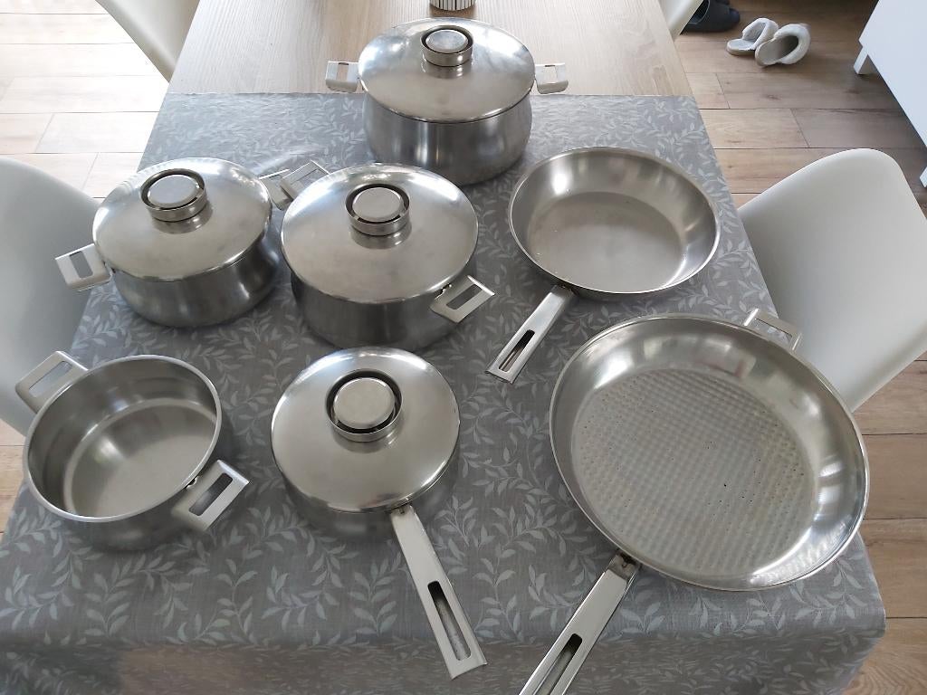 Set kookpannen, Huis en Inrichting, Keuken | Potten en Pannen, Gebruikt, Pannenset, Inox, Keramische plaat, Ophalen