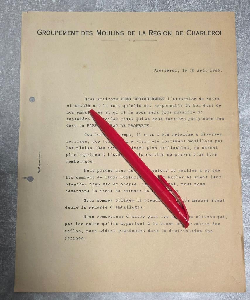 Charleroi+Groupement des Moulins+Résistance+Brasserie, Enlèvement ou Envoi, 1920 à 1940, Non affranchie, Hainaut