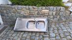 dubbele inox spoelbak met afvoer en keukenkraan, Ophalen, Inox
