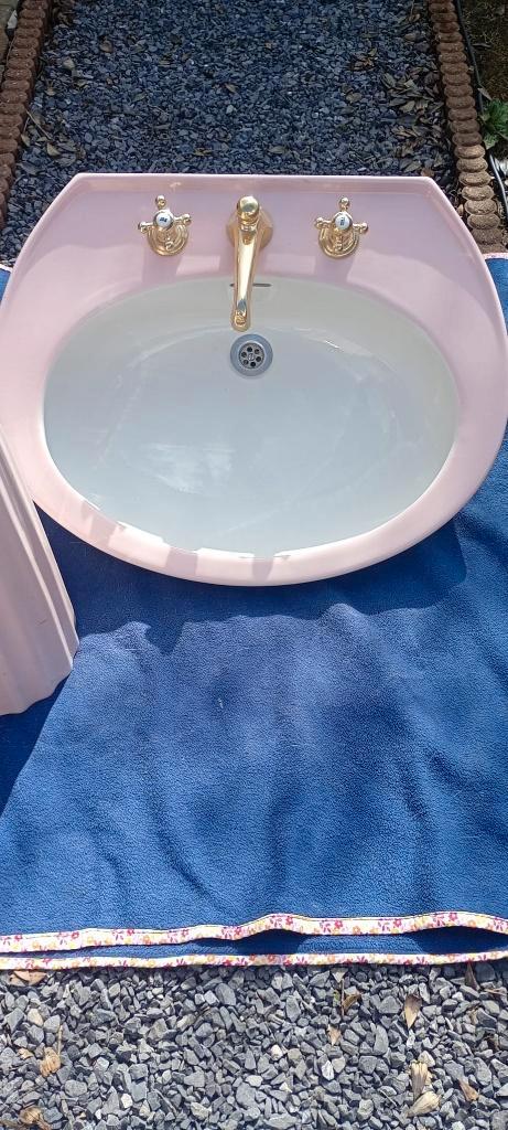 Vintage Roze Wastafel + Zuil "Cesam Italiaans Design, Verzamelen, Retro, Ophalen