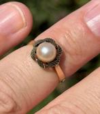 Prachtige vintage 14K gouden ring met natuurlijke parel!, Bijoux, Sacs & Beauté, Bagues, Or, 17 à 18, Femme, Avec perle