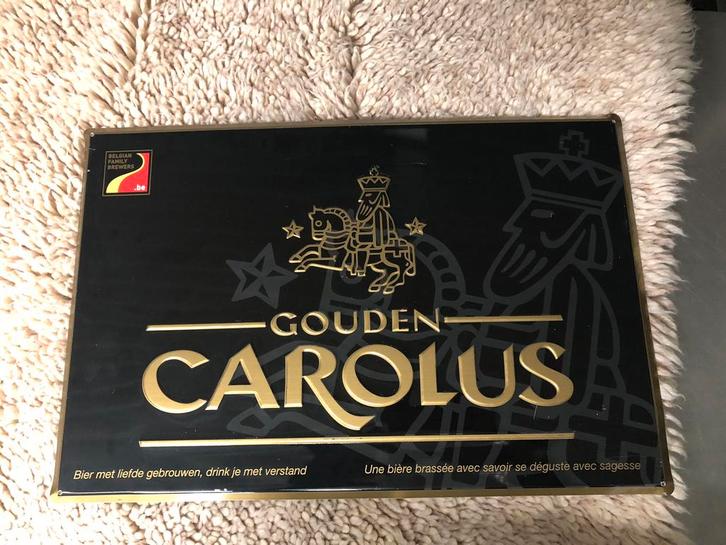 Reclame golden carolus, Collections, Marques de bière, Comme neuf, Panneau, Plaque ou Plaquette publicitaire, Autres marques, Enlèvement ou Envoi