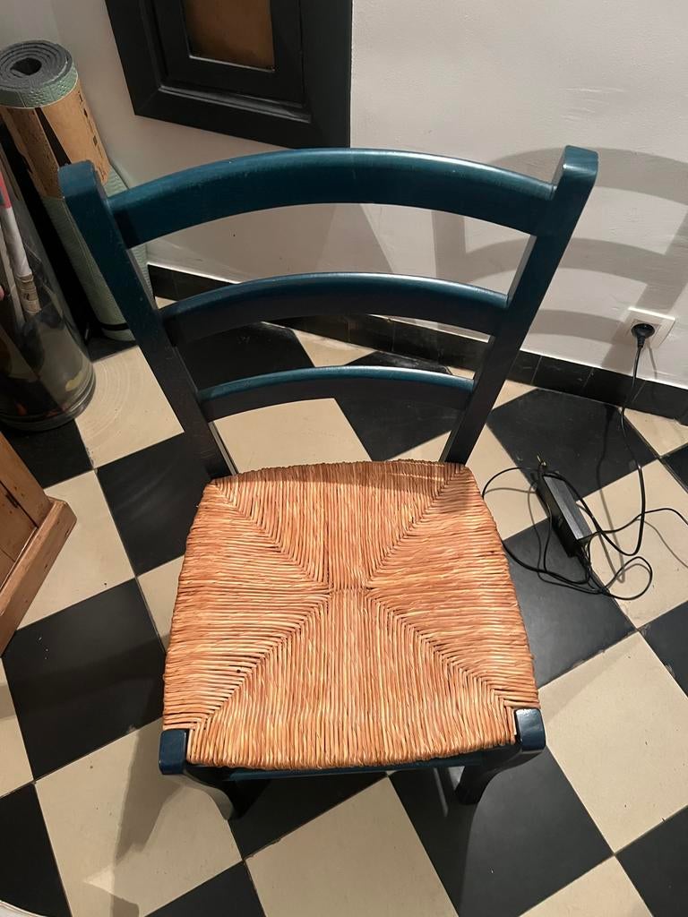 5 Chaises avec assise en osier, Maison & Meubles, Chaises, Enlèvement, Bleu, Cinq, Six Chaises ou plus, Utilisé