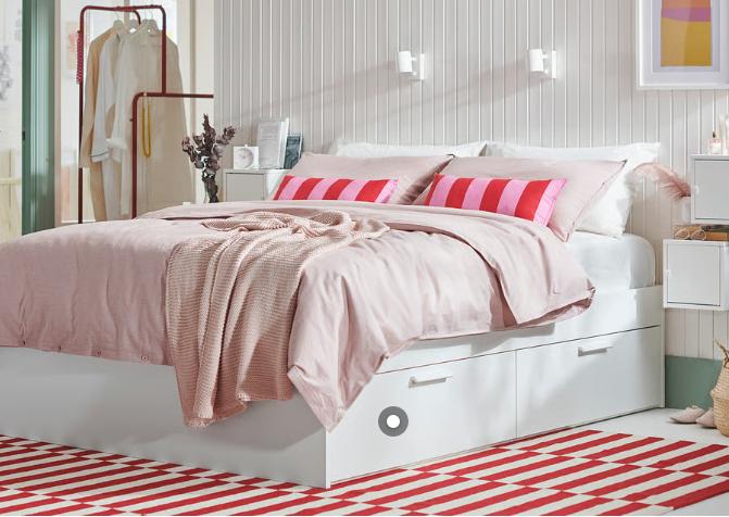 IKEA-Bed Brimnes met laden, inclusief lattenbodem & matras, Ophalen, Gebruikt, Wit, Tweepersoons