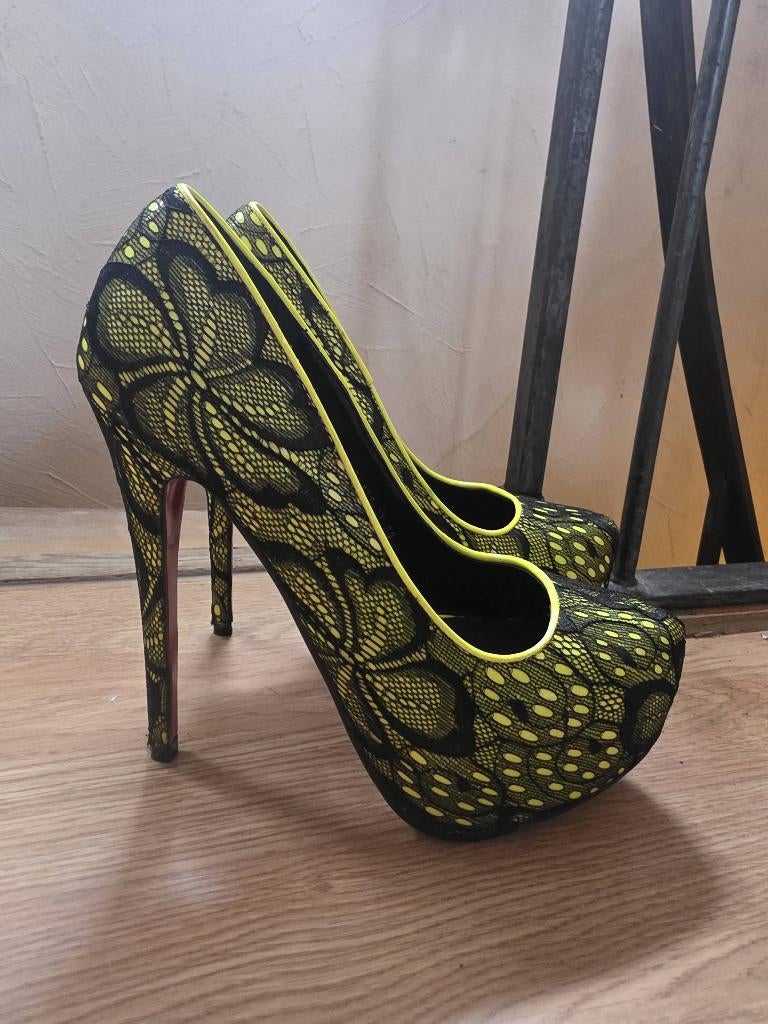 Escarpins Pleaser Delight Dentelle Néon, Pumps, Geel, Pleaser, Ophalen of Verzenden