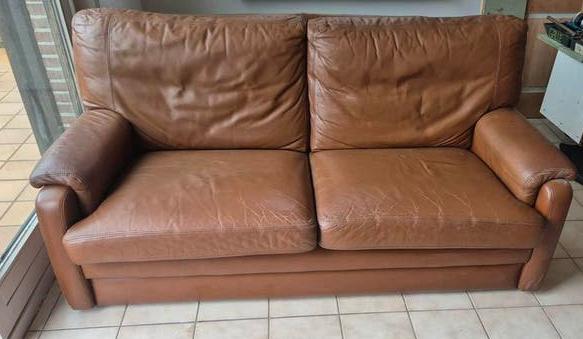 Leren zetel, Huis en Inrichting, Zetels | Zetels, Ophalen, Gebruikt, Driepersoons, Leer