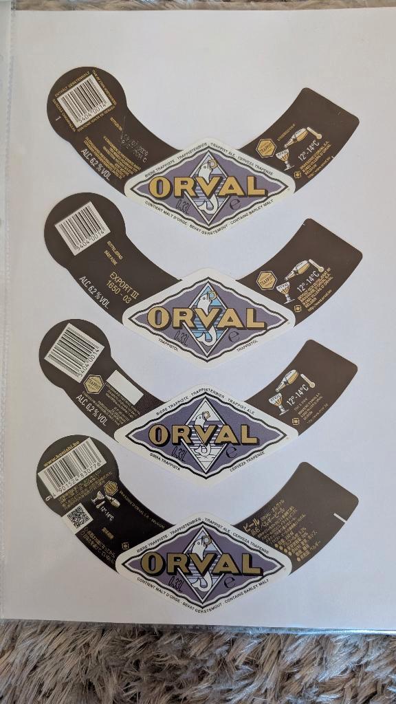 Lot étiquettes Orval –export rare Japon + Europe – état neuf, Collections, Marques de bière, Comme neuf, Oranjeboom, Enlèvement ou Envoi
