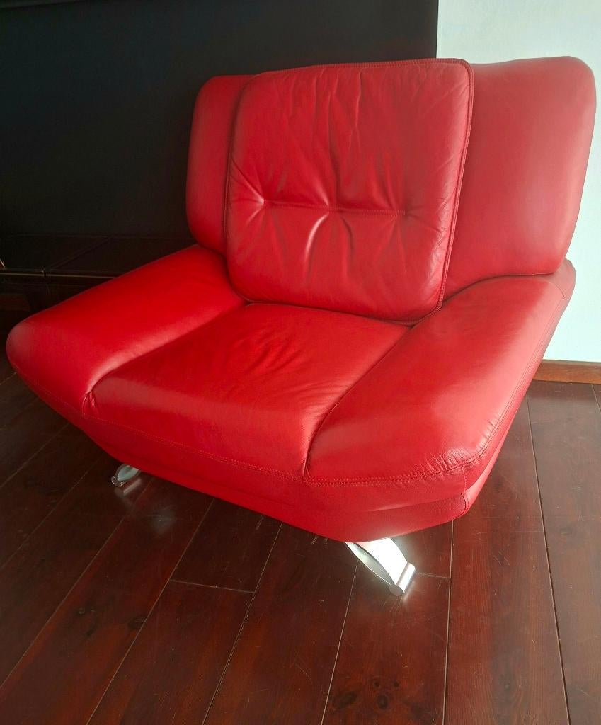 Design fauteuil in rood leder – Italiaanse stijl, Enlèvement, Utilisé, Cuir