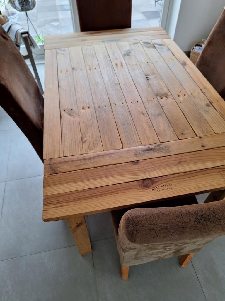 Zelf gemaakte Tafel met 4 gekochte stoelen, Ophalen
