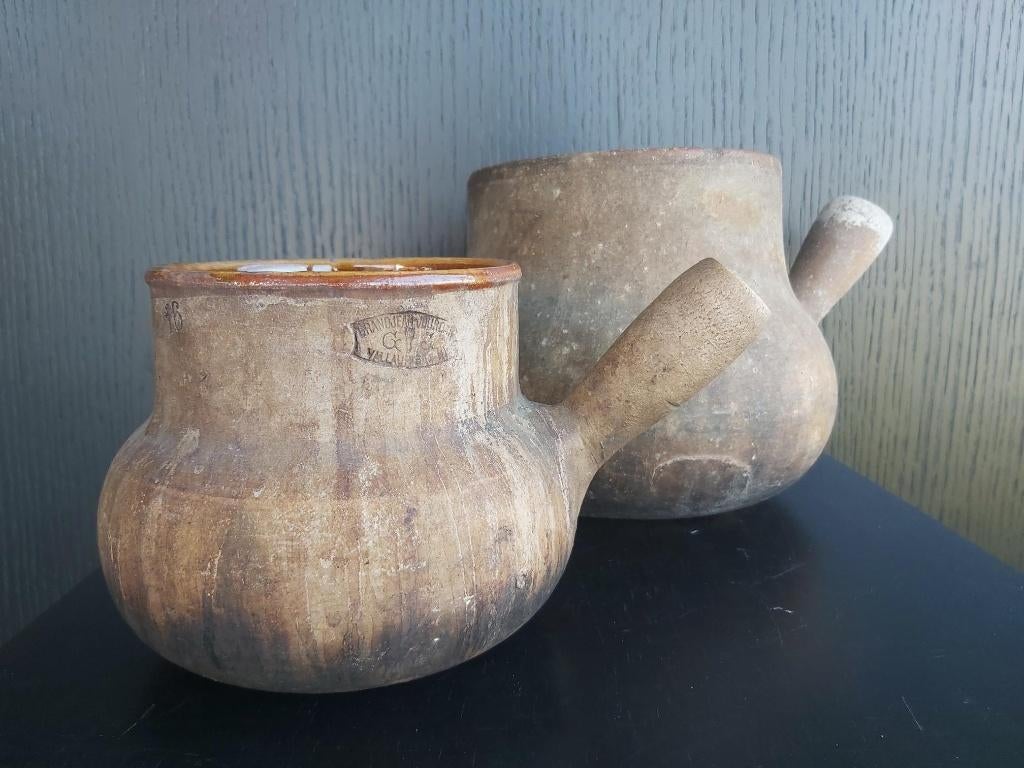 Mooie oude franse terracotta Vallauris kook pot - leuk model, Antiek en Kunst, Ophalen of Verzenden