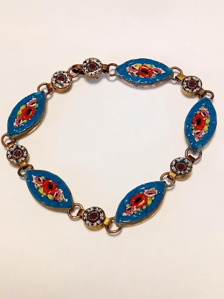 Bracelet vintage Micro Mosaïque italienne - État collection, Bijoux, Sacs & Beauté, Bracelets, Bleu, Enlèvement ou Envoi