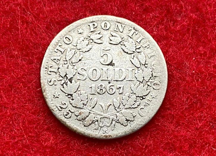Ancienne Pièce Italienne de 5 Soldi de 1867 R en Argent, Antiquités & Art, Antiquités | Argent & Or, Argent, Enlèvement ou Envoi