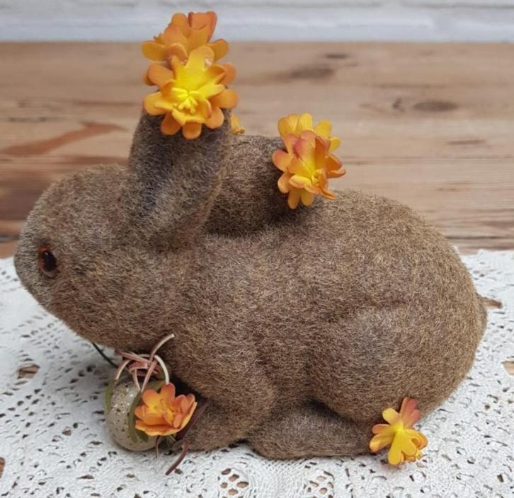 Gepimpte flock haas / konijn, eitje & bloemen, PASEN, Diversen, Pasen, Gebruikt, Ophalen of Verzenden