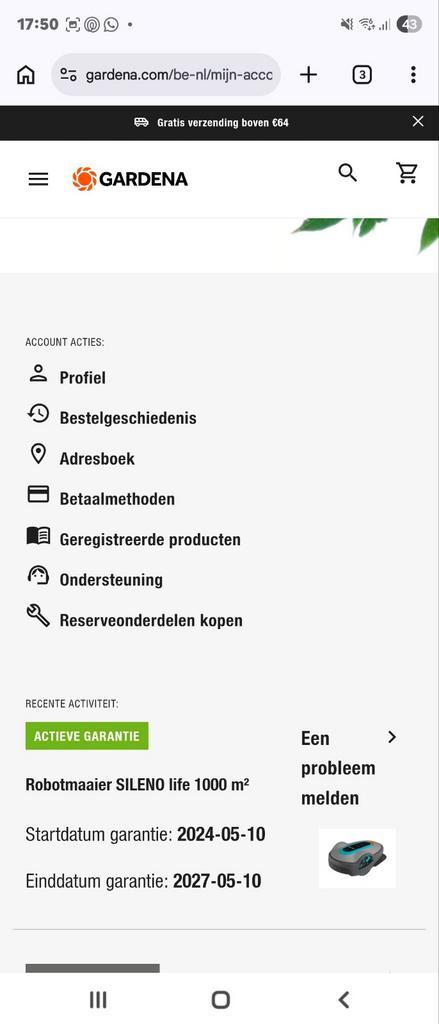 Gardena Sileno life 1000 plus veel extra's, Tuin en Terras, Robotmaaiers, Zo goed als nieuw, 20 tot 25 cm, Met regensensor, Bestuurbaar via app