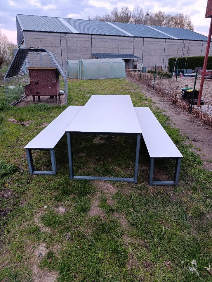 Tuintafel + 2 banken, Jardin & Terrasse, Tables de jardin, Utilisé, Enlèvement