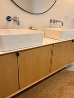 Eikenhout met wit waterdicht blad met twee lavabo’s, Doe-het-zelf en Bouw, Sanitair, Ophalen, Zo goed als nieuw