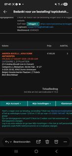 Tickets voor concert Andrea Bocelli, Tickets en Kaartjes, Twee personen, Maart, Vocaal