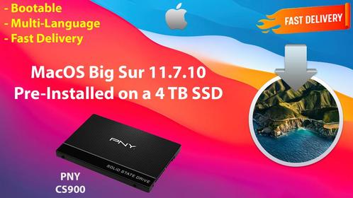 Big Sur 11.7.10 Voor-Geïnstalleerde PNY SSD 4 TB macOS OSX, Computers en Software, Besturingssoftware, Nieuw, MacOS, Verzenden