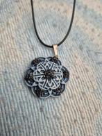 Zwarte ketting met zilveren Dahlia haner 925 gestempeld, Ophalen of Verzenden, Zo goed als nieuw