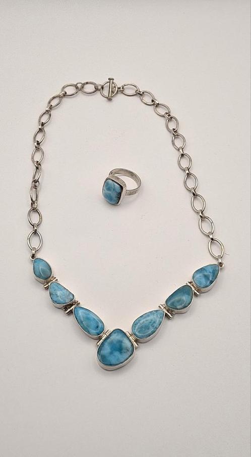 zilveren larimar ketting en ring, Antiek en Kunst, Antiek | Zilver en Goud, Verzenden