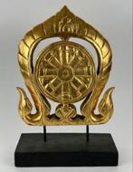 19e eeuw Antiek Thais houtsnijwerk tempelgrenssteen Thailand, Antiek en Kunst, Ophalen of Verzenden
