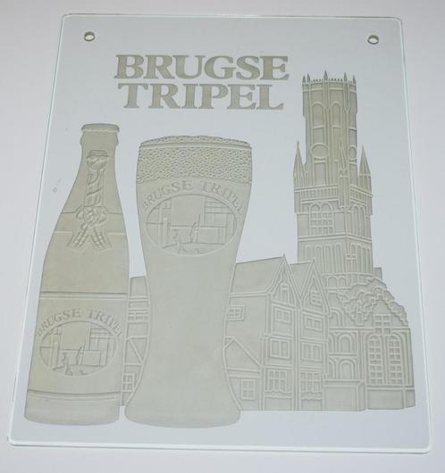 Brugse Tripel / Mooi reclamebord in glas / +/- 40 x 30 cm, Collections, Marques de bière, Neuf, Panneau, Plaque ou Plaquette publicitaire