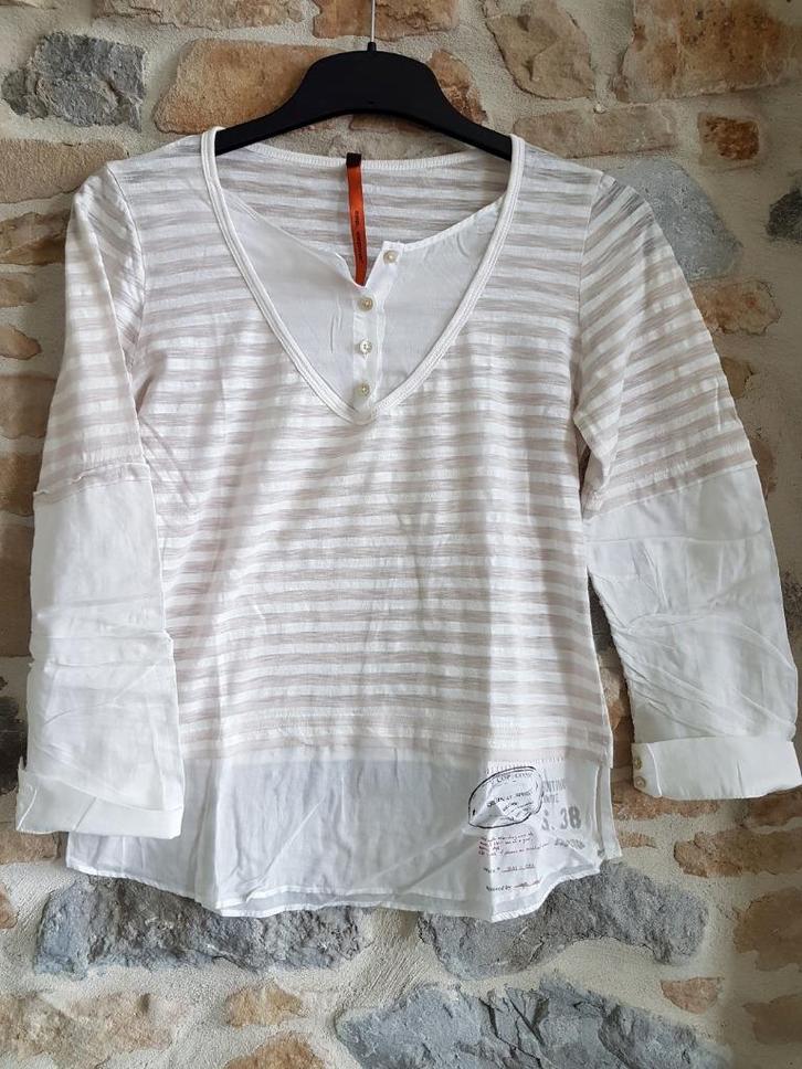 COP COPINE - Jolie blouse lignée - T.1, Kleding | Dames, Blouses en Tunieken, Gedragen, Maat 38/40 (M), Wit, Ophalen of Verzenden