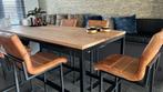 Hoge tafel 210 op 90 H 105  +5 barstoelen leder cognac, Ophalen
