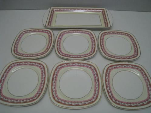 Schaal + 6 dessertborden, Portland Pottery, Made in England, Antiek en Kunst, Antiek | Servies compleet, Ophalen of Verzenden