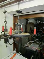 Lustre roue de brouette chêne 4 lampes petits socquets, Maison & Meubles, Métal, Chêne, 75 cm ou plus, Enlèvement