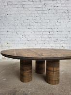 Handgemaakte eiken salontafel, rond & uniek design, Ophalen, 50 tot 100 cm, Nieuw, 50 tot 100 cm