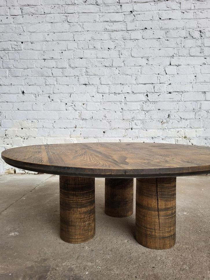 Handgemaakte eiken salontafel, rond & uniek design, Huis en Inrichting, Tafels | Salontafels, Nieuw, Minder dan 50 cm, 50 tot 100 cm
