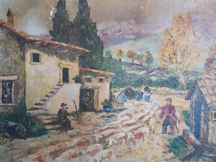 Mooi oud landschap schilderij / stilleven op doek, Antiquités & Art, Curiosités & Brocante, Enlèvement ou Envoi