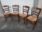 Aanbod van 4 stevige stoelen met rieten zitting., Ophalen, Gebruikt, Bruin, Vier