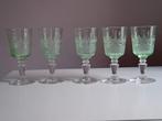 5 Verres à vin gravé en Ouraline Val saint Lambert, Enlèvement ou Envoi