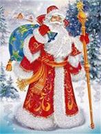 Diamond painting kerstman met rugzak 50x40cm (rond), Verzenden, Nieuw, Knutselwerk
