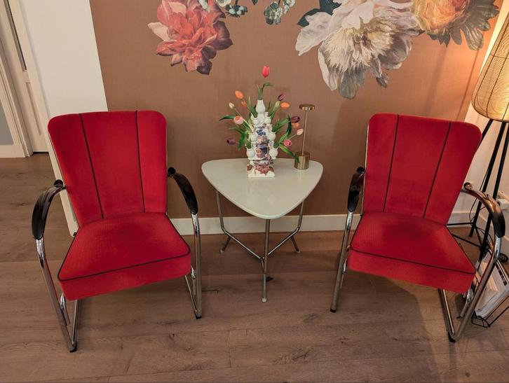 2 fauteuils Van Gispen originaux - Design vintage, Maison & Meubles, Chaises, Comme neuf, Deux, Tissus, Rouge, Enlèvement