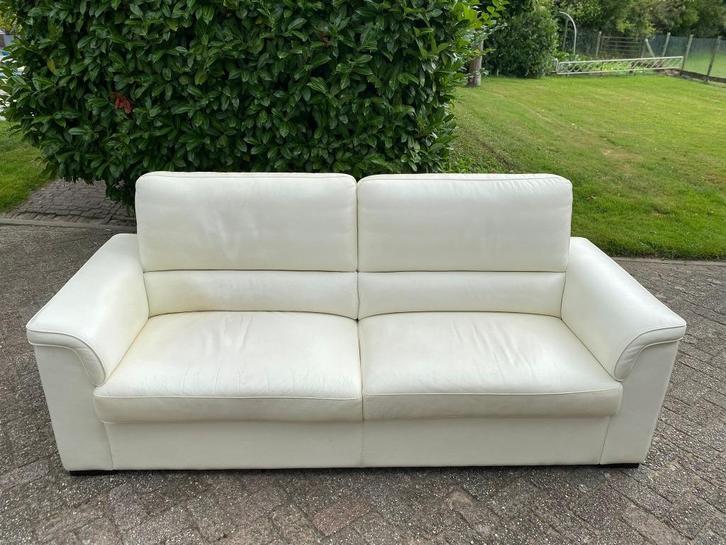 Witte / creme Leren Bank / bankstel in wit leer/ 3 zitter, Huis en Inrichting, Zitzakken, Gebruikt, Overige typen, Wit, Ophalen of Verzenden