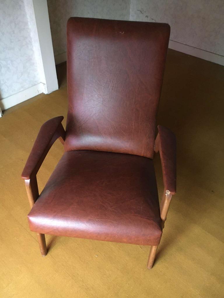 Vintage  :  Lederen Zetel., Maison & Meubles, Canapés | Salons, Comme neuf, Une personne, Cuir, Enlèvement ou Envoi